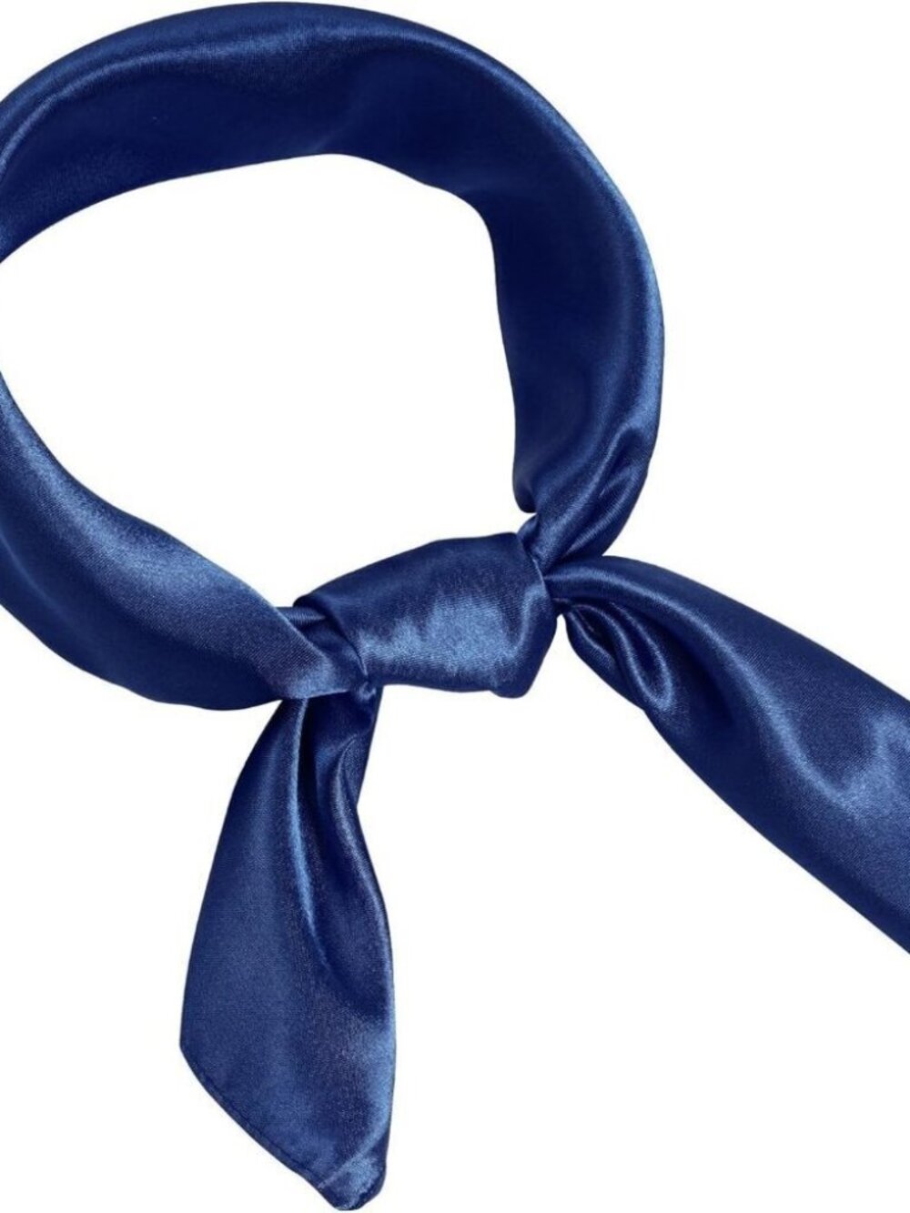 Women Navy Blue Chiffon Square Ribbon Neck Scarf Satin Handkerchief Halloween